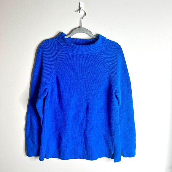 Talbots Rolled Neck Cobalt Blue Pima Cotton Sabrina Sweater Preppy Old Money L - Picture 2 of 5